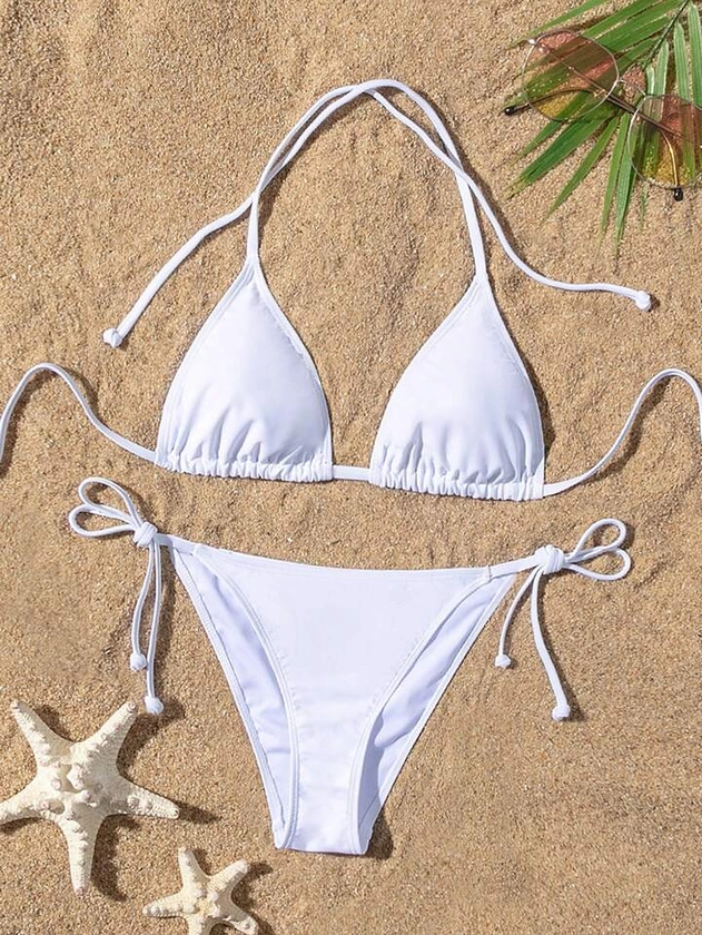 SHEIN Swim Basics Bikini Ras-Du-Cou Triangulaire À Nœud