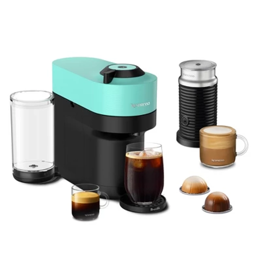 Nespresso Vertuo Pop+ Combination Espresso and Coffee Maker with Milk Frother by Breville - Mint