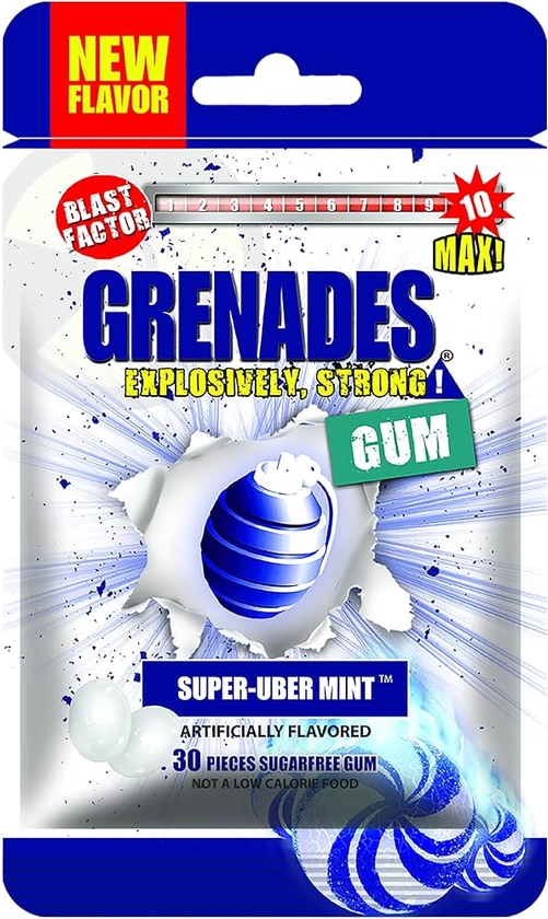 Amazon.com : Grenades Gum - 30ct Bag - STRONG MINT GUM (Super-Uber Mint) - Ultimate Fresh Breath & Serious Sinus Busting Power : Grocery & Gourmet Food