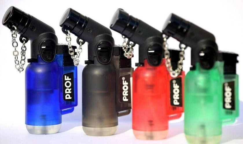 Genuine PROF ANGLED LIGHTER Jet Flame Windproof Refillable Tank Assorted Colour