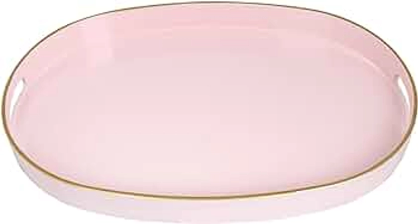 MAONAME Pink Decorative Tray, Oval Serving Tray with Handles, Plastic Tray for Coffee Table, Ottoman Tray for Living Room, Bathroom, 15.6" X 10.6" X 1.4"