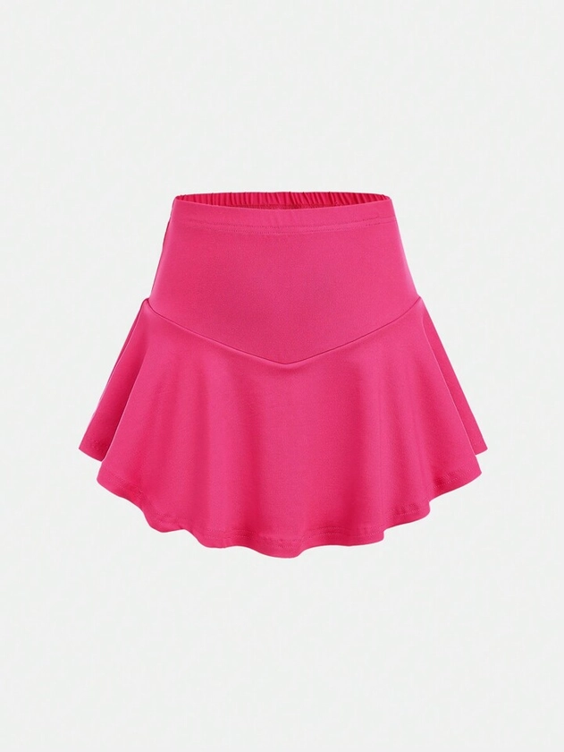 Tween Girls' Summer Casual And Comfortable Knitted Solid Skort With Ruffle Hem