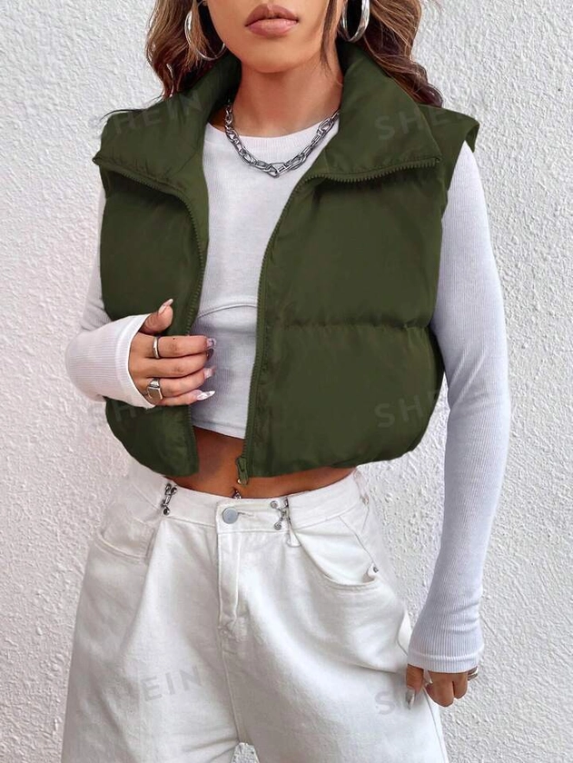 SHEIN EZwear Solid Color Vest Padded Jacket