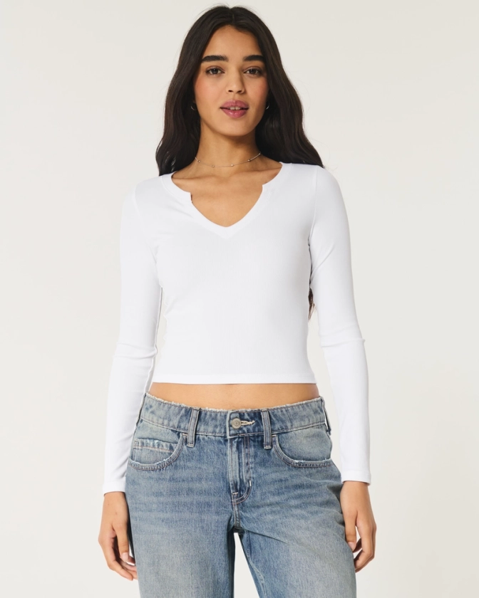 Women's Ribbed Seamless Fabric Notch-Neck Top | Women's Sale | HollisterCo.com