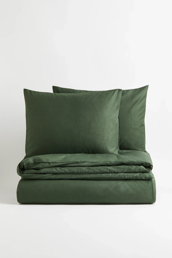 Parure de couette lit double en coton - Vert foncé - Home All | H&M FR