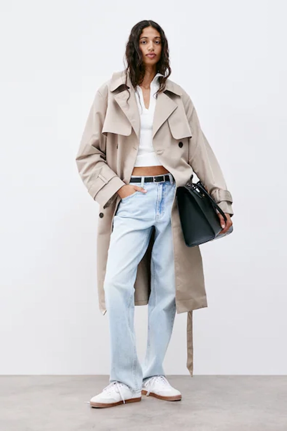 Double-breasted Twill Trench Coat - Long sleeve - Long - Beige - Ladies | H&M US