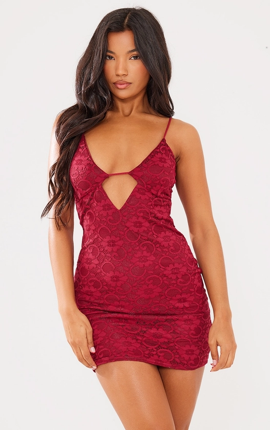 Cherry Red Lace Cut Out Front Mini Dress