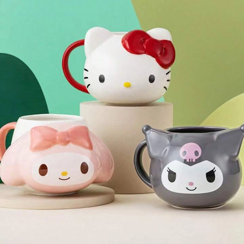 Taza de cerámica linda con diseño de animal de dibujos animados grabado, manta suave de peluche