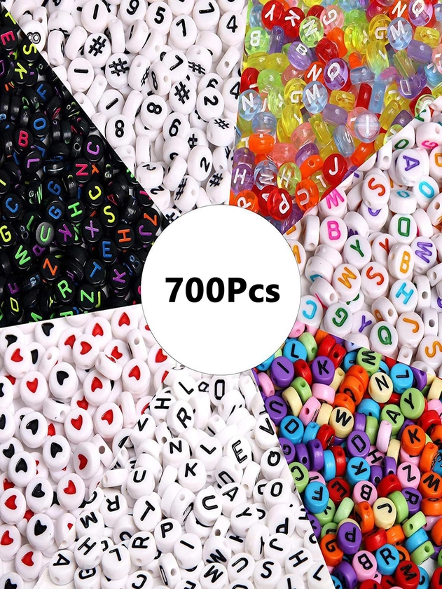 700pcs 7 Colors Round Letter Beads Acrylic Alphabet Number Beads for Jewelry Making DIY Necklace Bracelet (7x4mm)