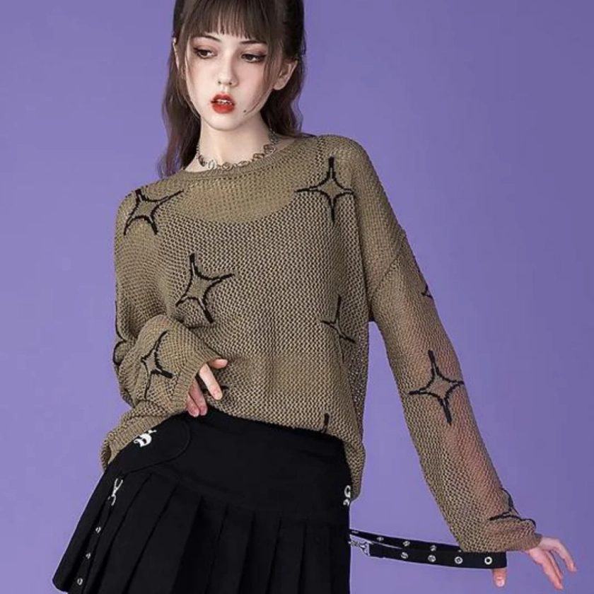 Fancy Girl Star Design Sheer Loose Knit