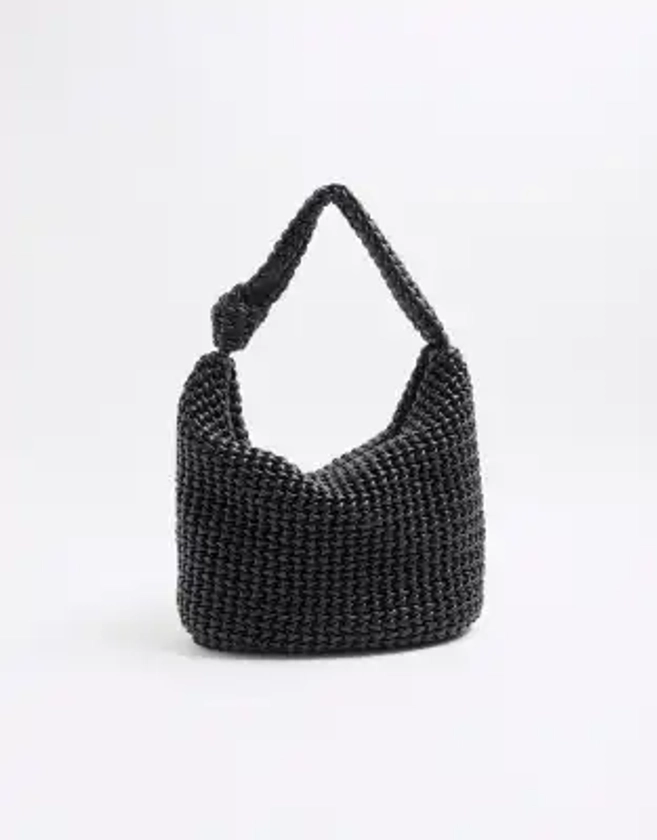 River Island Textured knot tote bag in black