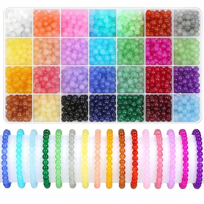 1400 Piecess 6mm Round Glass Beads For Jewelry Making, 28 Colors Crystal Beads For Bracelets Jewelry Making And DIY Crafts