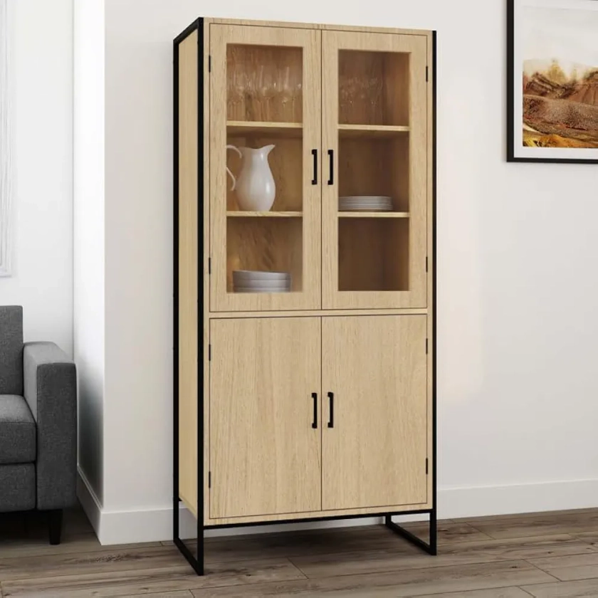 IDMarket - Vitrine Buffet Haut H. 176 cm Detroit 4 Portes Design Industriel