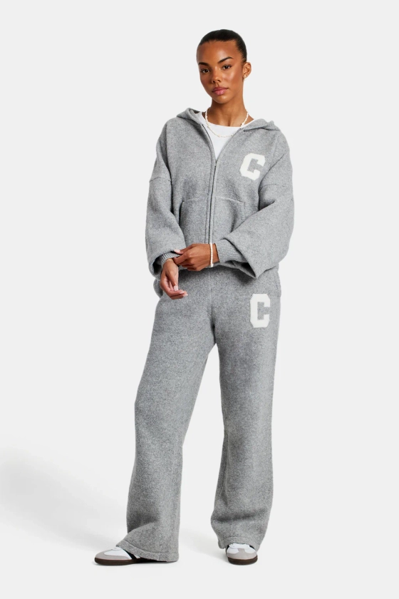 Hooded Zip Through Knitted Tracksuit - Grey