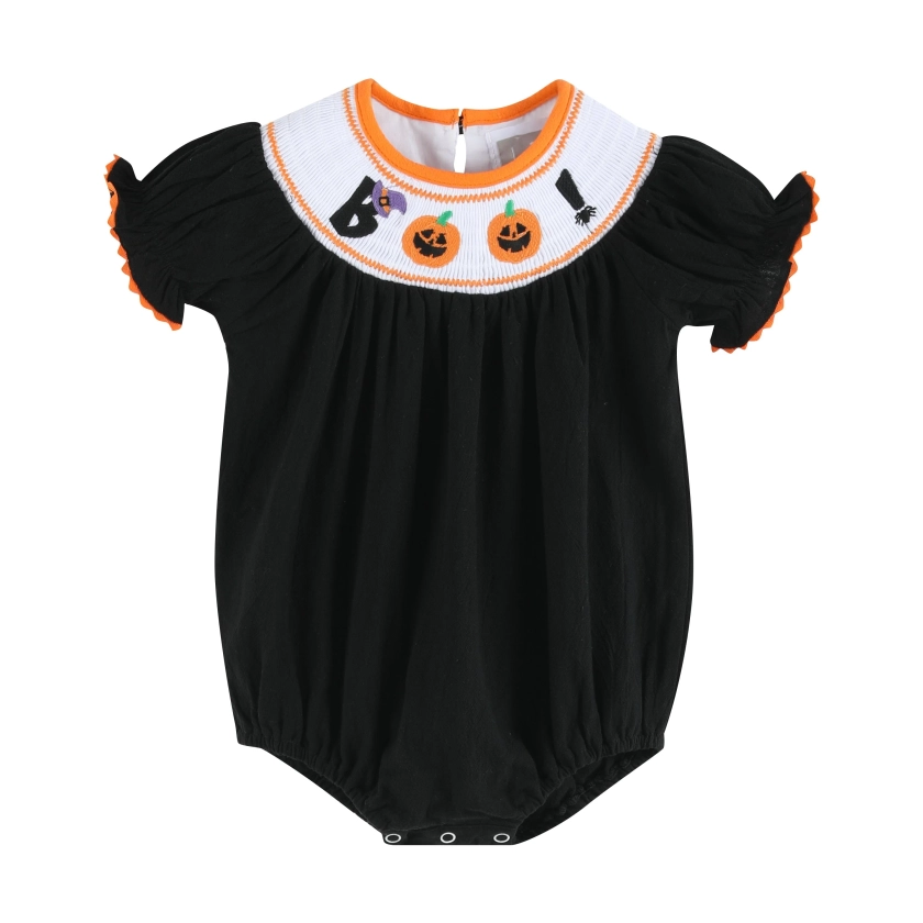 Baby Girl Black & Orange Boo Halloween Romper | Cute & Festive Outfit