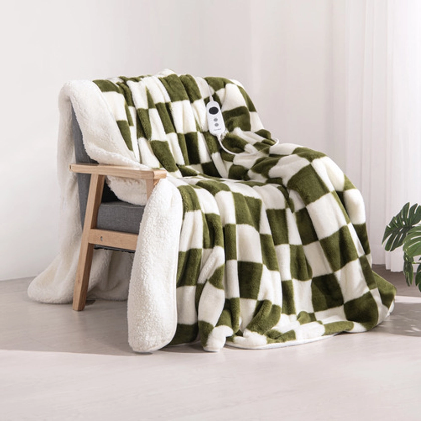 Dreamaker Checkered Faux Fur Heated Throw | Temple & Webster