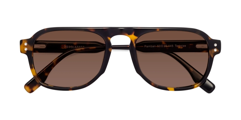 Tortoise Retro-Vintage Grandpa Aviator Tinted Sunglasses with Brown Sunwear Lenses - Pamban