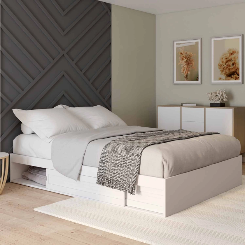 Cadre de lit SALEM avec rangements et sommier 140 x 190 cm blanc | Leroy Merlin