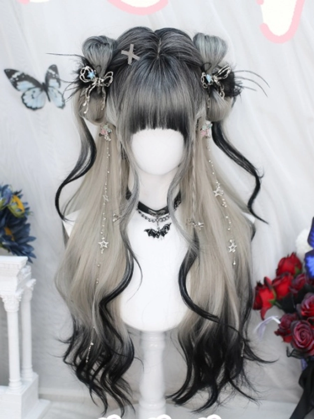 [$19.00]Black and White Ombre Long Wavy Synthetic Wig