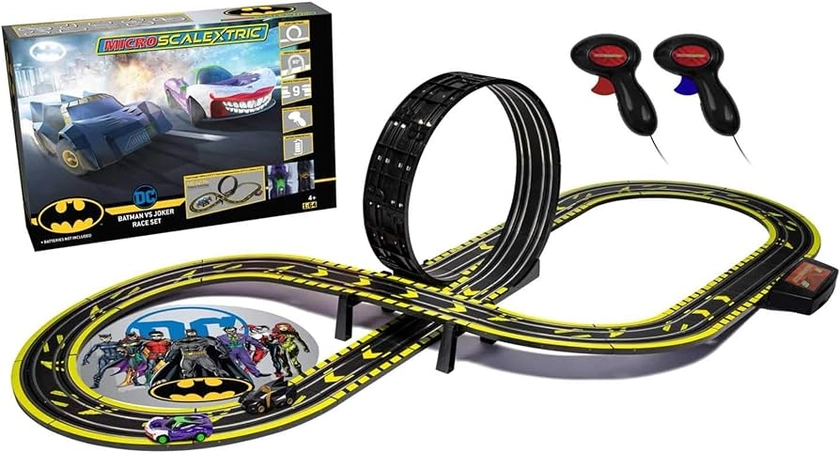 Micro Scalextric Car Race Track Sets for Kids Age 4+ - Batman vs Joker Track Builder Construction Set, Battery Powered Car Track, Slot Cars Kids' Play Vehicles - Mini Toy Racing Tracks for Boys