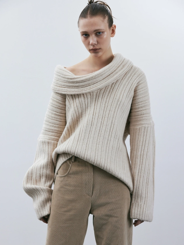 (Pre-order) Becca Oversized High Roll Knit Pullover, Birch