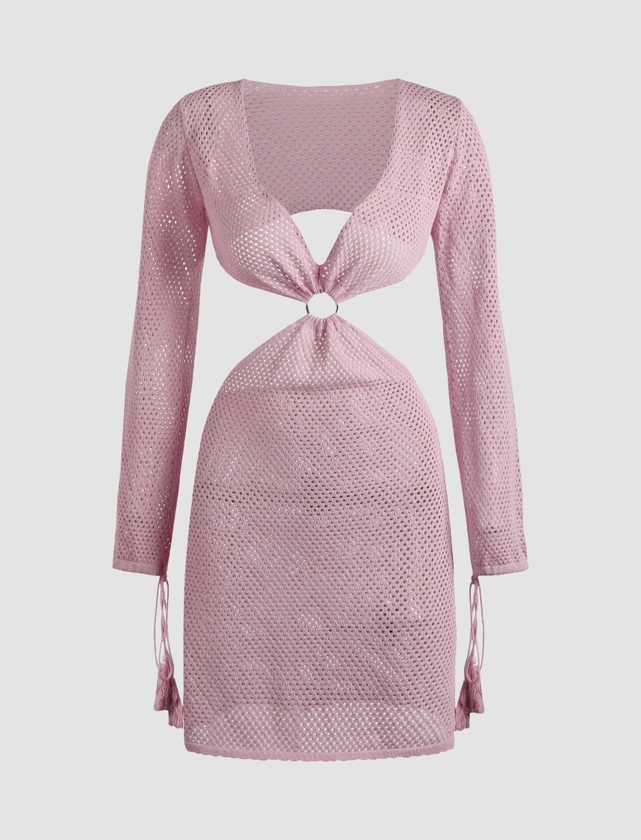Knit Waist Cut Out Pink Mini Dress