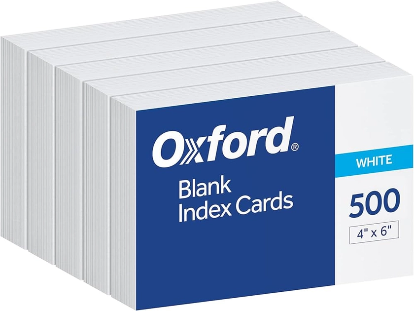 Oxford 40177 Lot de 500 fiches d'indexation vierges des deux côtés, blanc, 5 paquets de 100 cartes emballées sous film rétractable