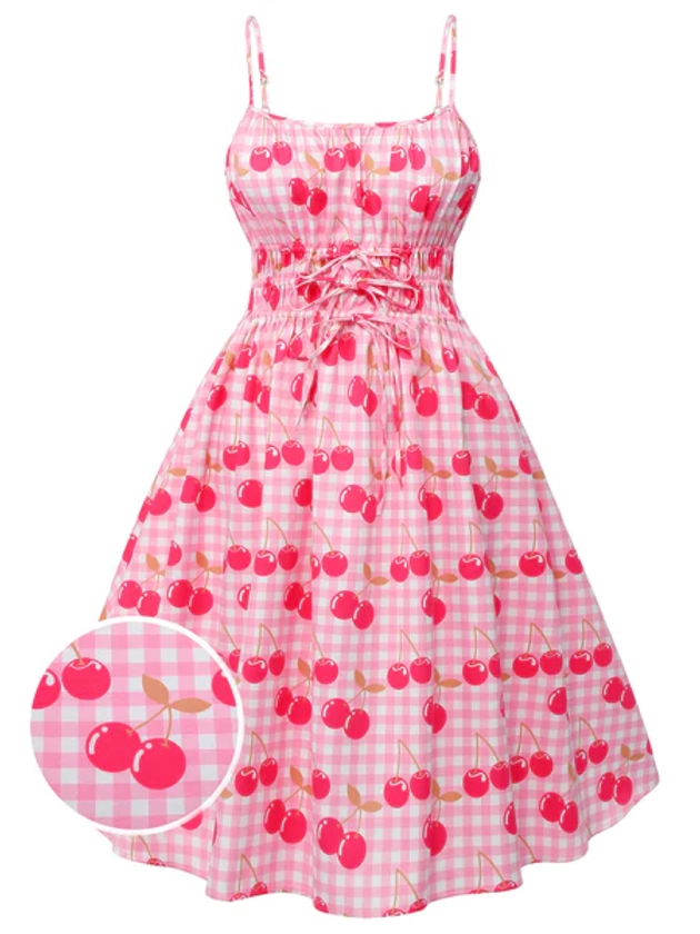 [Pre-Sale] Pink 1950s Cherry Spaghetti Strap Dress