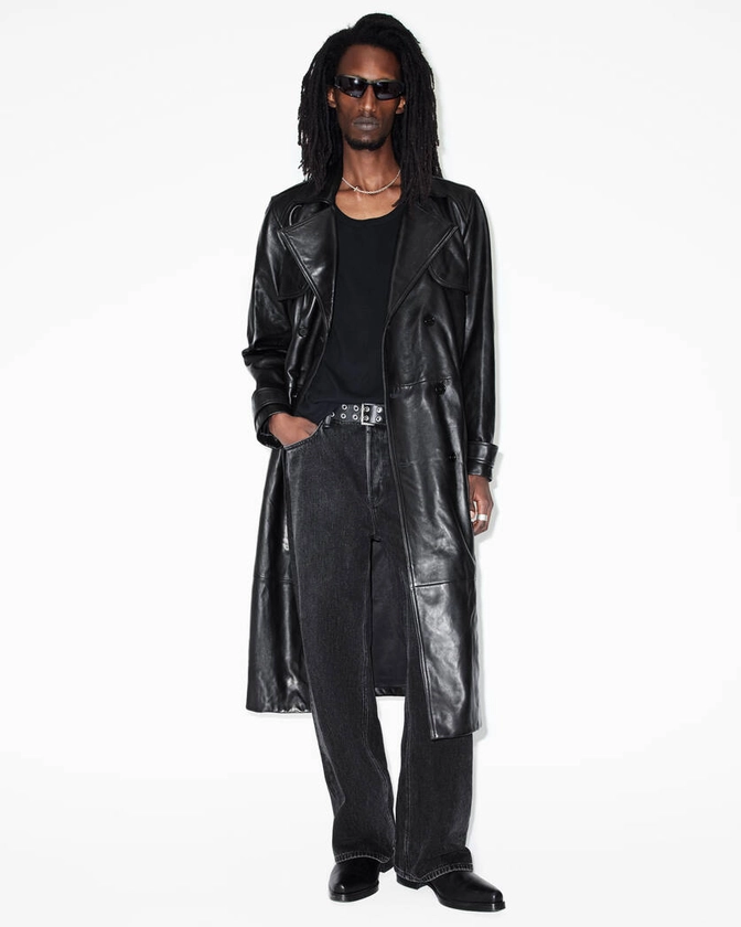 Neo Double Breasted Leather Trench Coat