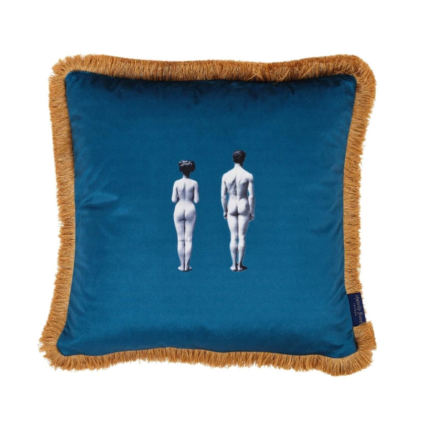 Models Fringe Velvet Cushion Bayberry Blue