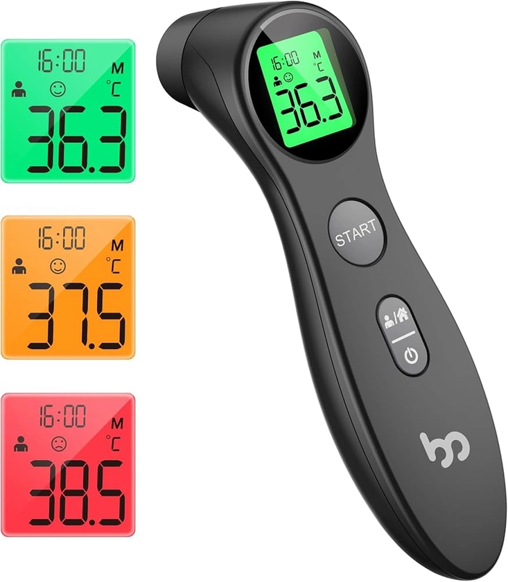 Thermomètre Frontal Bebe et Adultes, Thermometre Medical Numérique sans Contact pour la Fièvre, Thermomètre Infrarouge précis Instantané à l'opération Simple Noir