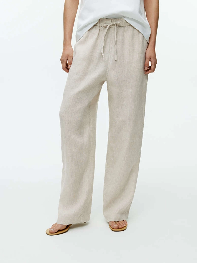Pantalon en lin avec cordon de serrage - Beige - Trousers - ARKET FR