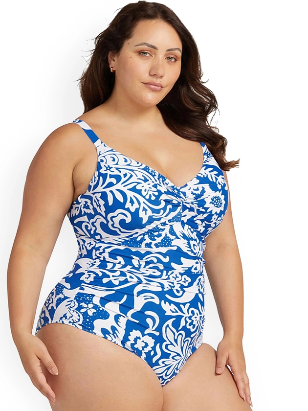 LULU & SKY Plus Size Floral Printed V-Neck Bodysuit Swimwear