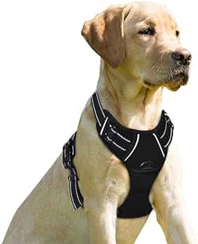 BARKBAY No Pull Dog Harness Front Clip Heavy Duty Reflective Easy Control Handle for Large Dog Walking(Black,S)