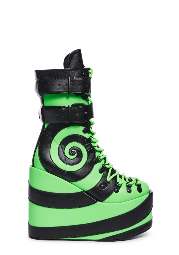Club Exx Swirl Applique Platform Boots - Neon Green/Black