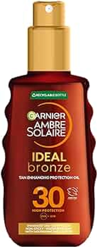 Garnier Ambre Solaire Ideal Bronze Protective Oil Sun Cream Spray SPF30, High Sun Protection Factor 30, Shea Butter, Water Resistant & Non Greasy Sunscreen, UVA & UVB Protection, 150ml