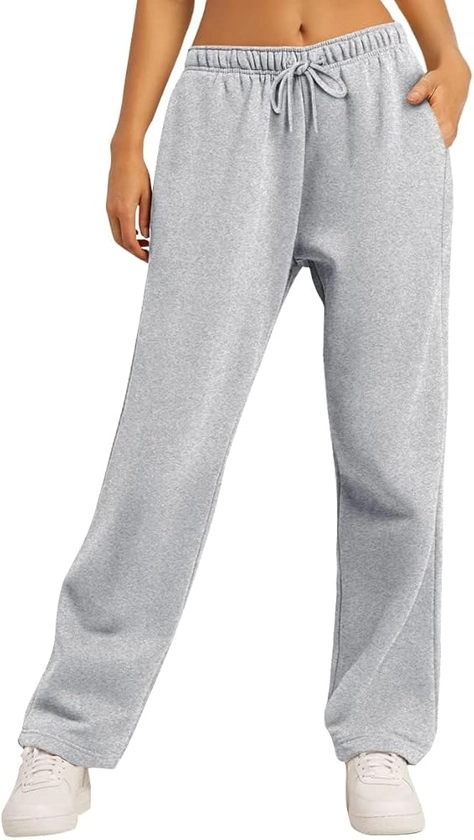 AUTOMET Women's Wide Leg Sweatpants Fleece Lined Baggy Straight Leg Lounge Pants Fall Outfits Athletic Joggers with Pockets