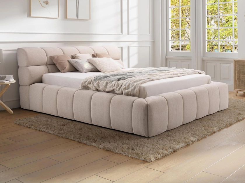 Lit coffre 180 x 200 cm en tissu coloris beige - FORVIK II