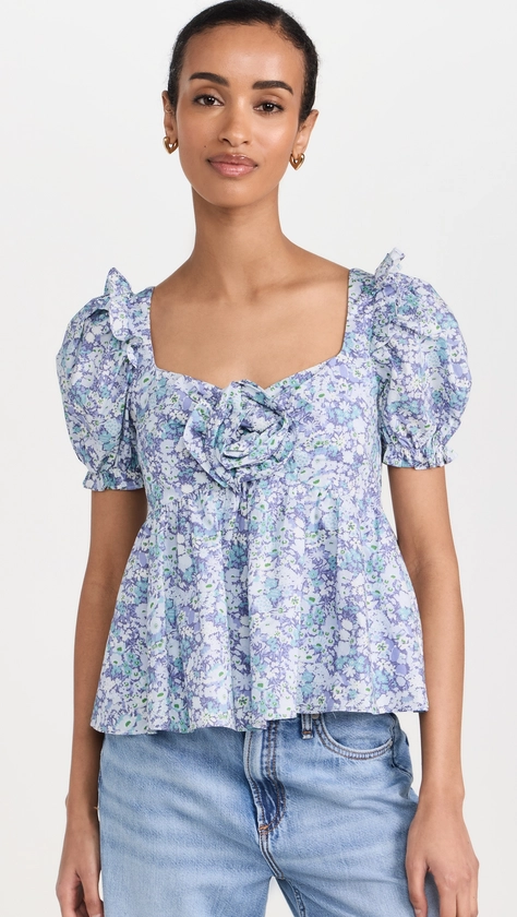 English Factory Floral Print Top With Flower | Shopbop