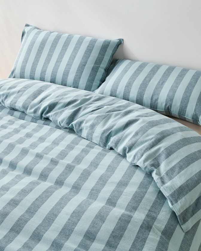 Reid Stripe Linen/Cotton Quilt Cover Set - Petrol