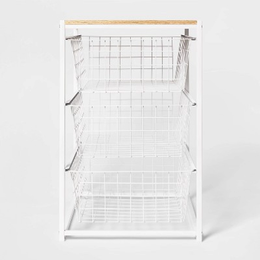 3 Drawer Organizer White Metal with Natural Wood - Brightroom™