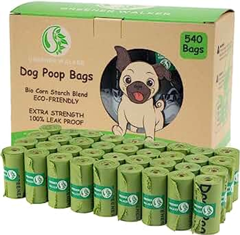 Greener Walker Poop Bags for Dog Waste-540 Bags,Extra Thick Strong 100% Leak Proof Dog Waste Bags (Green)