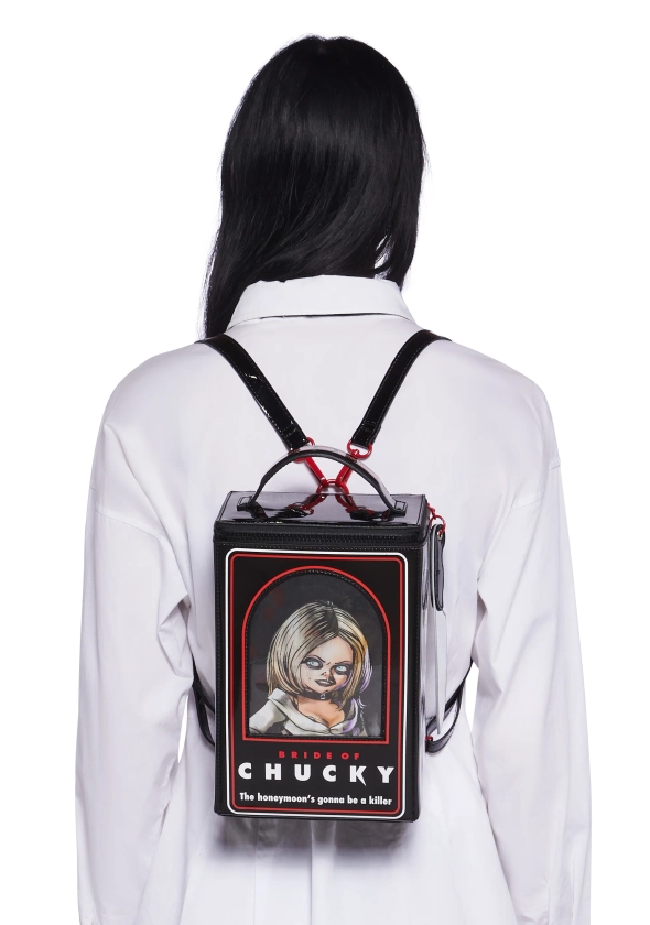 Dolls Kill x Chucky Bride Of Chucky Tiffany Horror Slasher Film Patent Vegan Leather Doll Box Backpack - Black