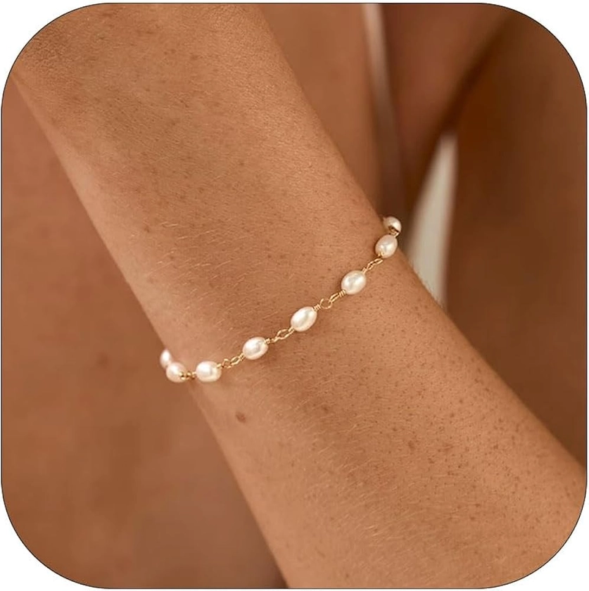 Pearl Bracelet Pearl Bracelets for Women Dainty Gold Charm Bracelet Pearl Hand Chain Bracelet Wedding Jewelry for Brides Bridesmaid Gifts