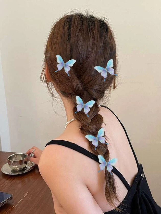 5pcs Blue & Purple Butterfly Hair Clips