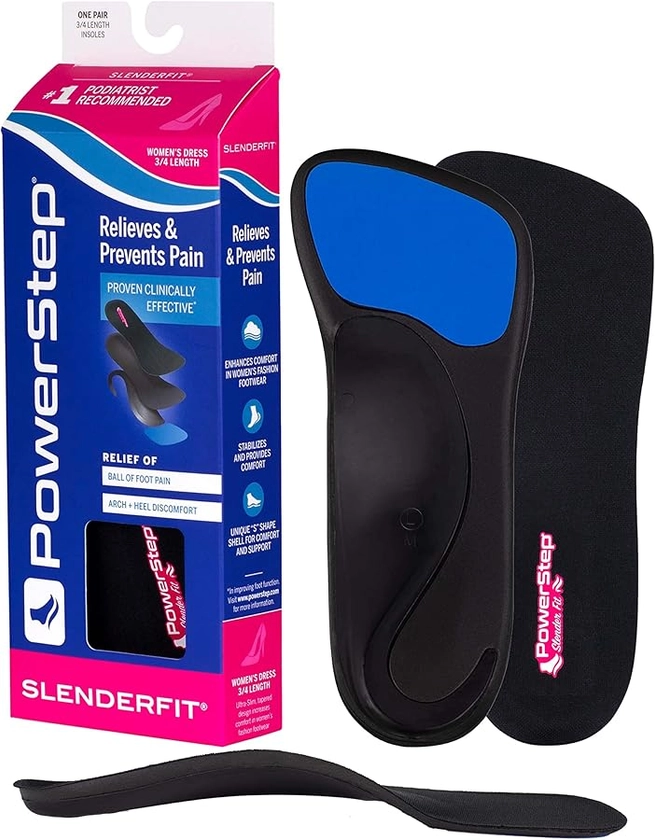 PowerStep Insoles, Slenderfit 3/4 Insole, Arch Support Insole for High Heels, Women's High Heel Shoe, Dress Boot Insert