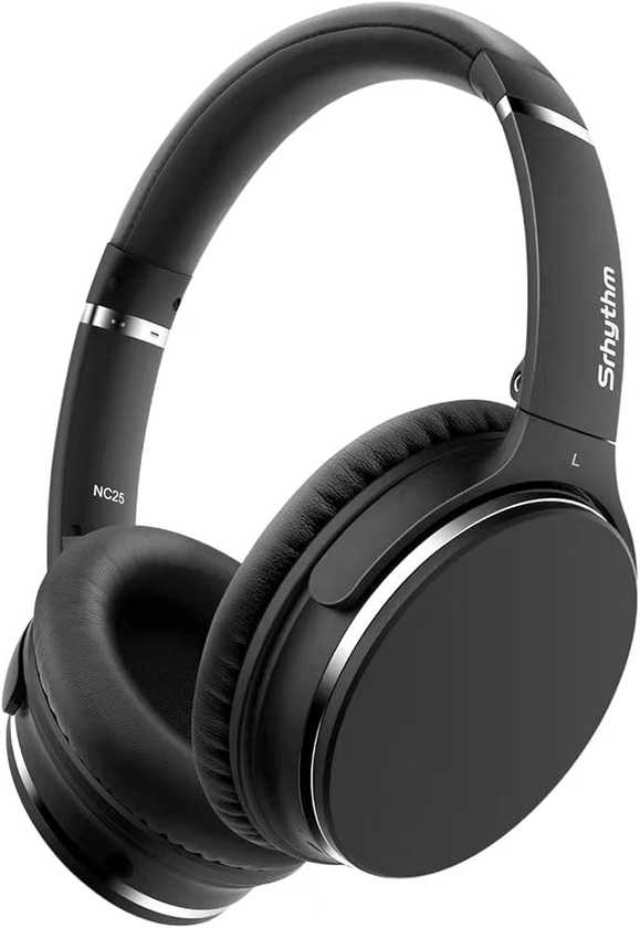 Srhythm NC25 Active Noise Cancelling Headphones, Bluetooth Wireless Over Ear Headset with Mic, 50H Playtime Quick Charge, Low Latency Mode, Connect to 2 Devices, Super Lightweight