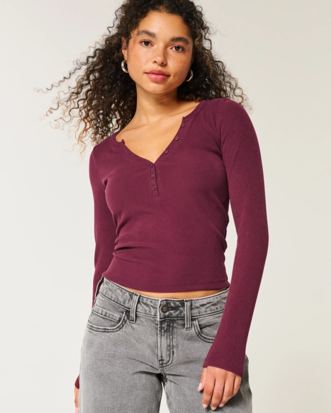 Women's Cozy Ribbed Seamless Fabric Henley | Women's New Arrivals | HollisterCo.com