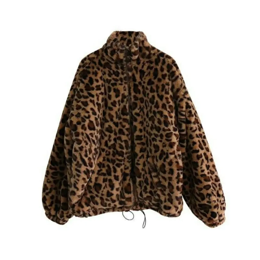 Autumn Winter Korean Version of The New Leopard Print Coat Women Plus Cotton Thick with Loose Vintage Plush Coat Women's Coat