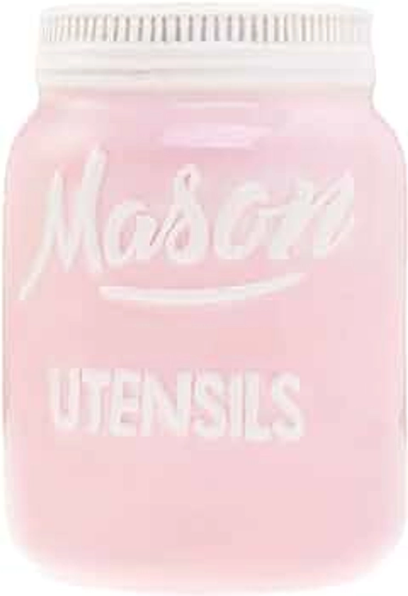 Ceramic Mason Jar Utensil Crock - Pink Utensil Holder for Kitchen Counter - Ceramic Crock for Kitchen Utensil Organizer - Dishwasher & Microwave Safe Kitchen Utensil Holder for Countertop (Pink)